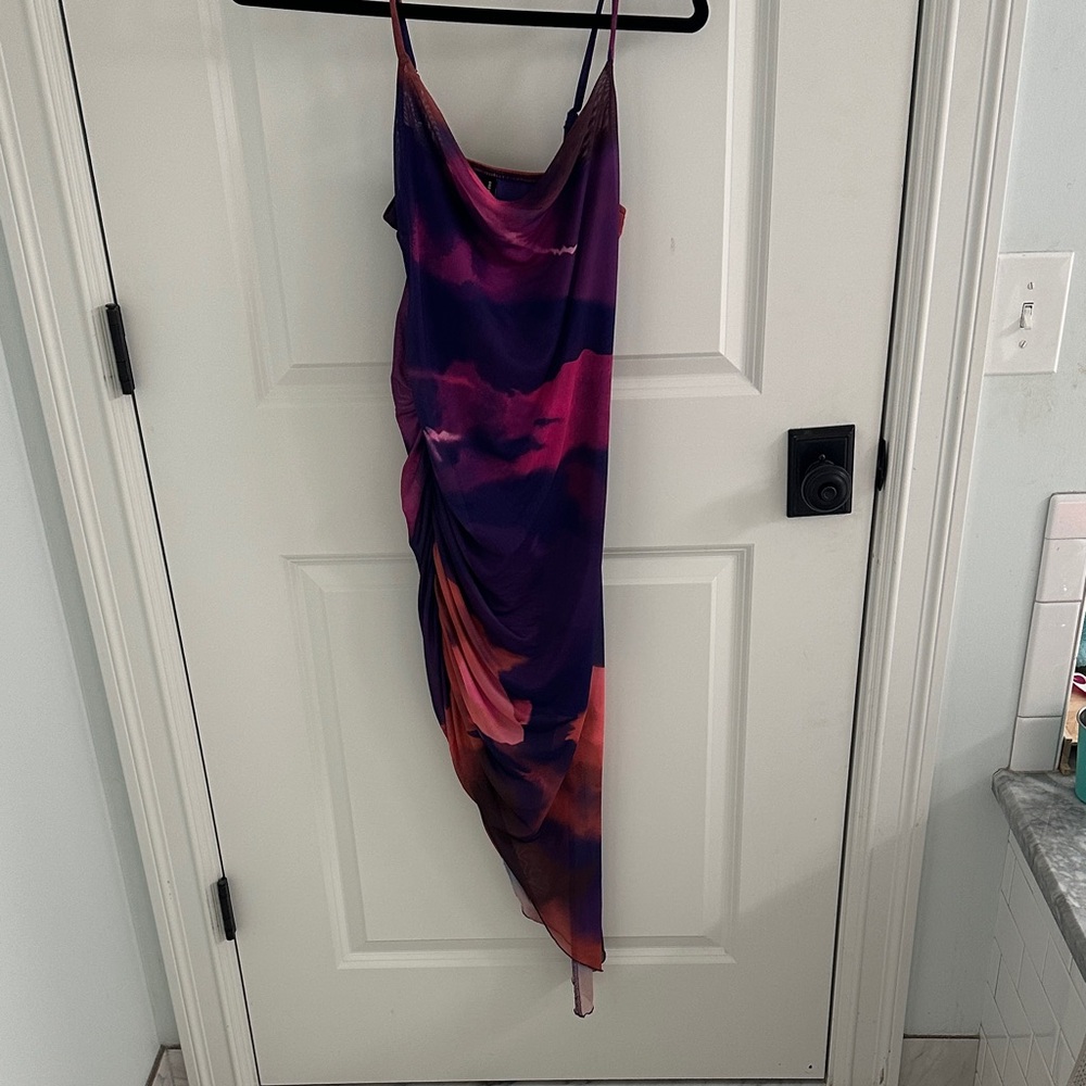 Elegant Purple and Pink Draped Dress